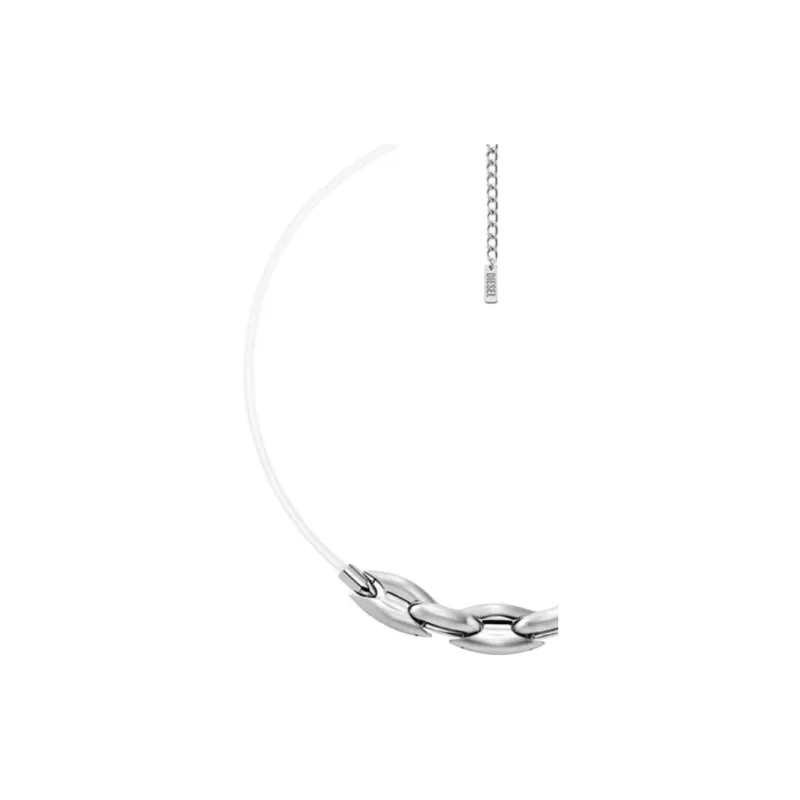 DIESEL Silicone, Steel, Synthetic Cubic Zirconia Necklaces Unisex Silver-1