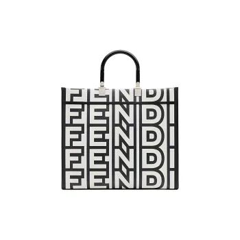 FENDI Sunshine Cow Leather Tote Bag, Shopping Bag, Shoulder Bag, Crossbody Bag, Handbag Medium Size Women's White/Black