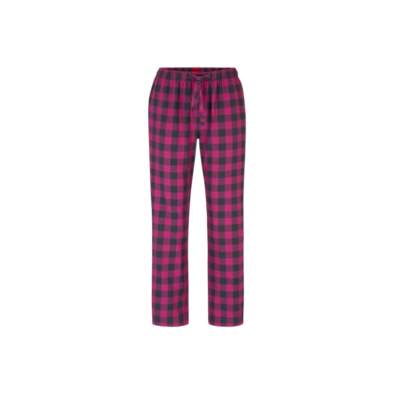 HUGO BOSS SS24 Drawstring Pajama Bottoms In Checked Cotton Flannel Casual Pants Women's Pink-0