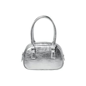 Narandu Cow Leather Bowling Bag, Crossbody Bag, Handbag Regular Women's Space Silver/Midnight Black