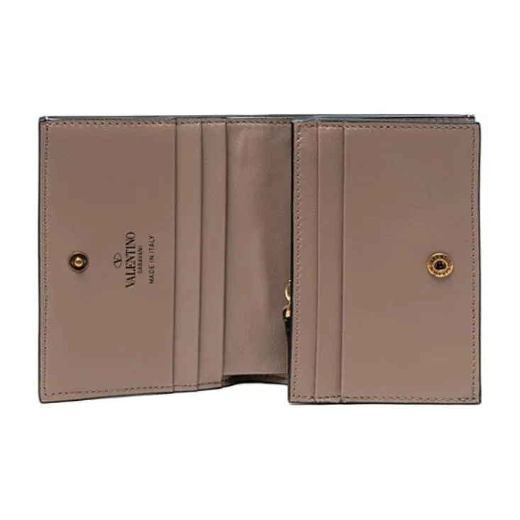 Valentino Rockstud Cow Leather Wallet Unisex Gold-2