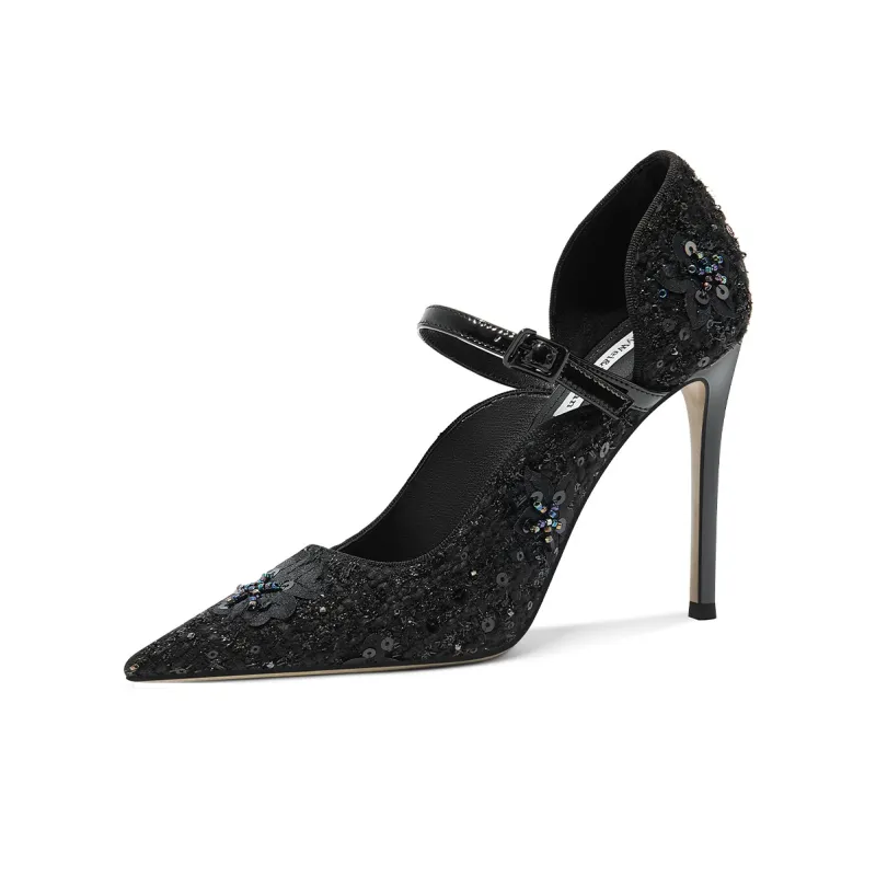 Lily Wei Night Phantom Beauty Slim Heel High Heels Women's Black-0