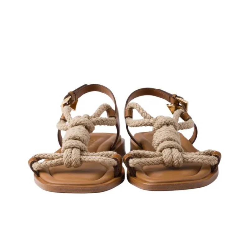 PRADA One Strap Sandals Women's Brown-4