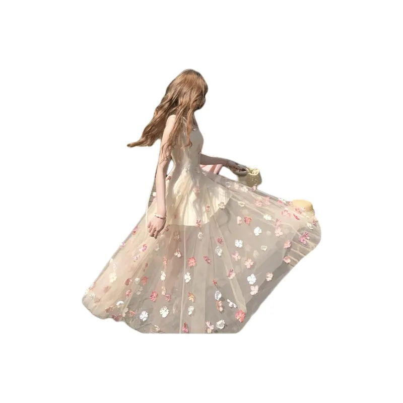 Flowers In Water Slip Dress Women's Apricot-5