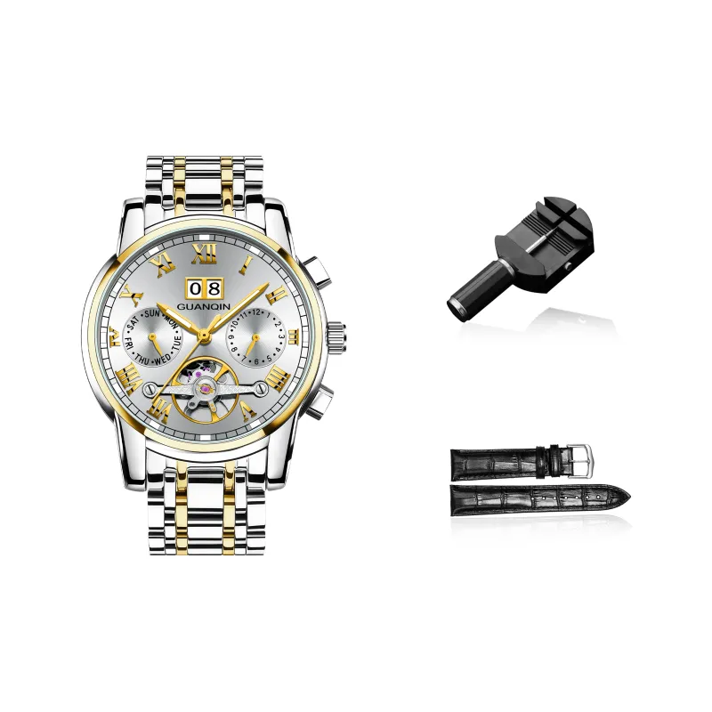 GUANQIN Automatic Mechanical Movement Stainless Steel Watchband Watch Men's Watches Black Dial-18