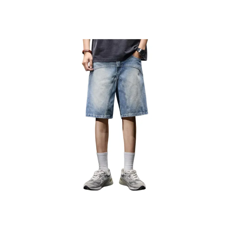 BUYDAUL Denim Shorts Men Blue-0