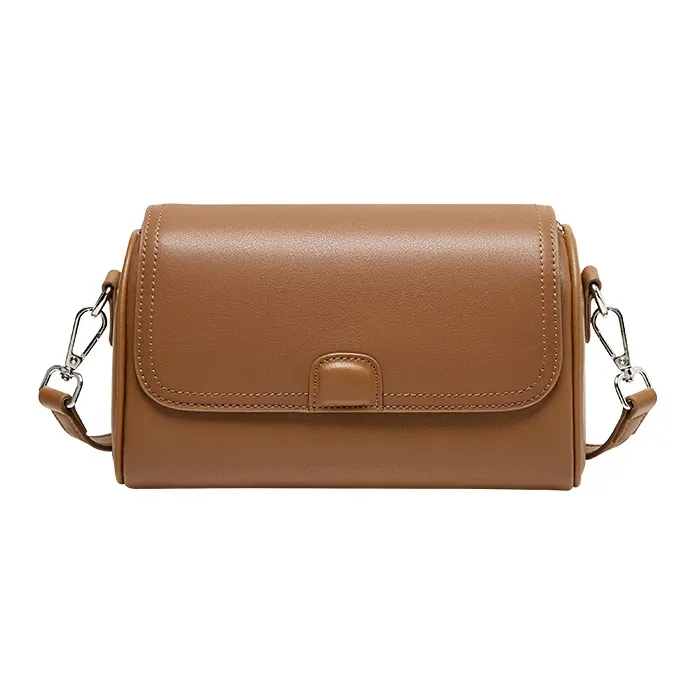 Narandu Cow Leather With Synthetic Leather Cylinder Bag, Crossbody Bag, Shoulder Bag Women's Ecru & Apricot/Cocoa Brown-7