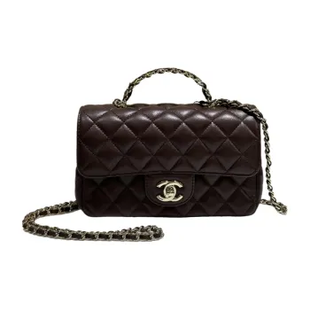 CHANEL Lambskin Chain Bag, Shoulder Bag, Crossbody Bag Mini Women's Brown