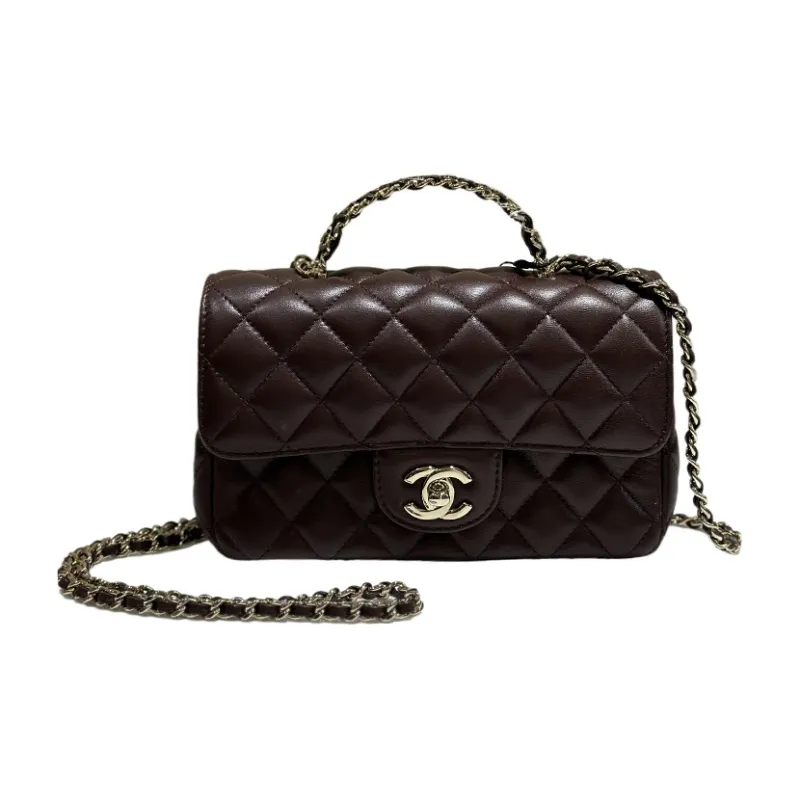 CHANEL Lambskin Chain Bag, Shoulder Bag, Crossbody Bag Mini Women's Brown-0
