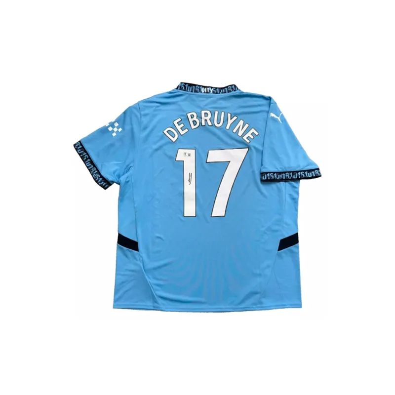 Three For Manchester City Team Jersey Deluxe Mounting, Outer Frame Approx. 65x85cm, Beckett Official Certification-3