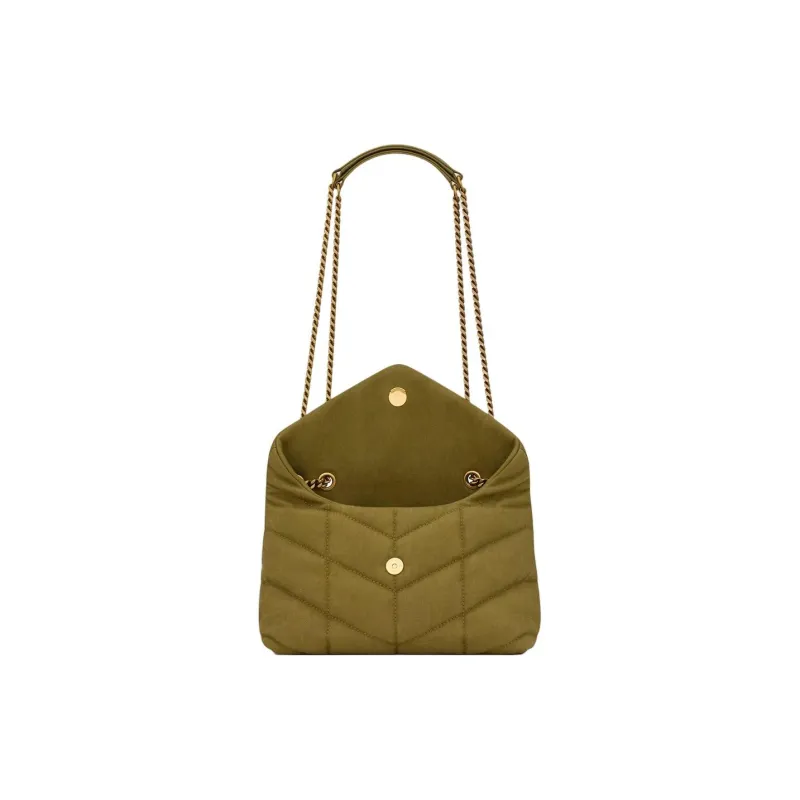 SAINT LAURENT PUFFER Cotton Shoulder Bag Women's Army Green-3