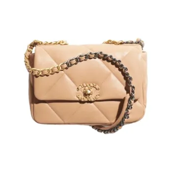 CHANEL 19Bag Bright Lambskin Handbag, Shoulder Bag, Crossbody Bag Women's Dark Beige