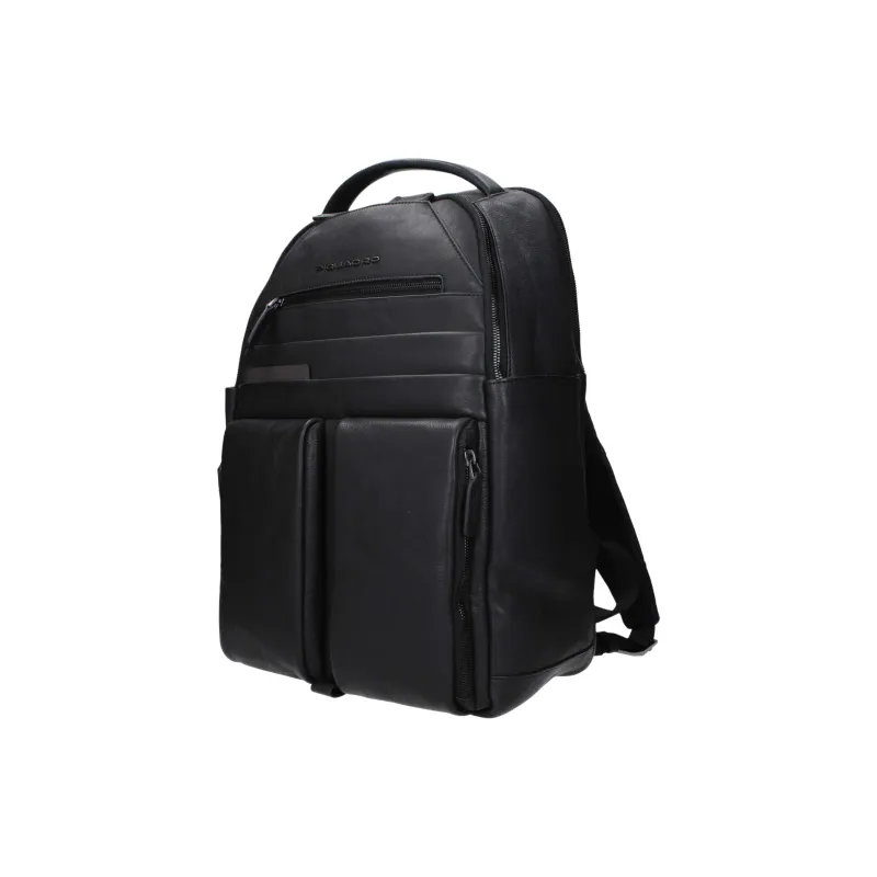 PIQUADRO Leather Backpack Men's Black-1