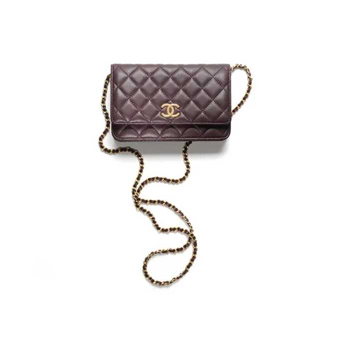 CHANEL Sheepskin Shoulder Bag, Crossbody Bag Women's Dark Purple-0