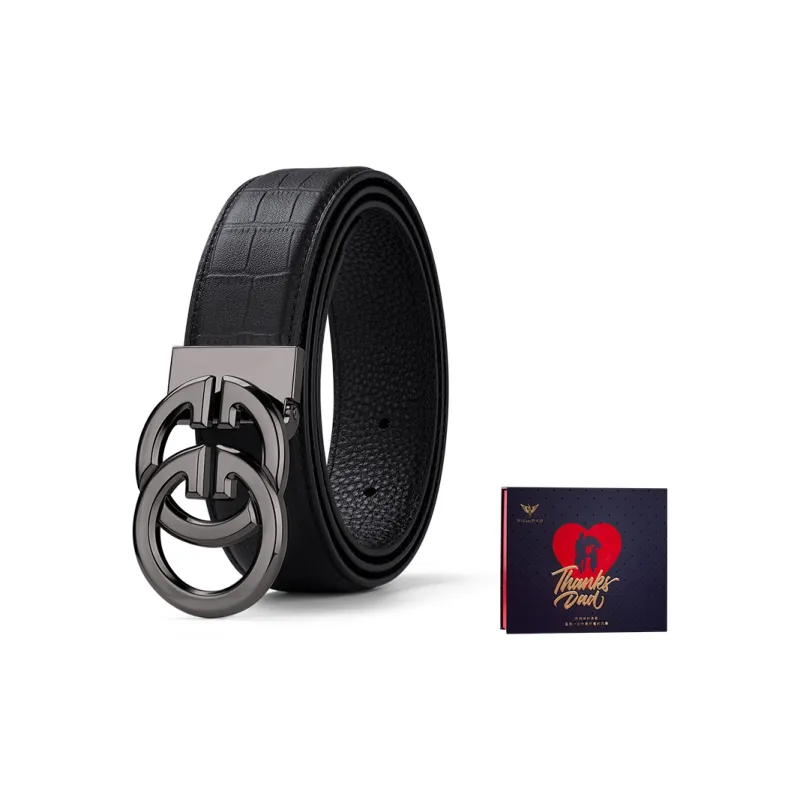 WilliamPOLO Top Grain Cow Leather Belts Men's Gunmetal Automatic Buckle Width 3.5cm-0