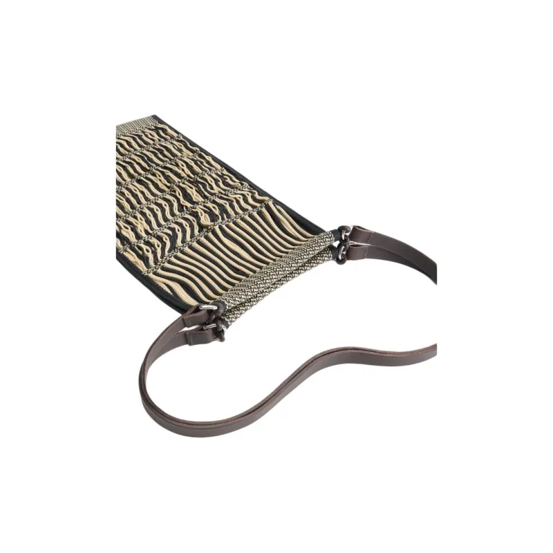 Lemaire Fabric With Cow Leather Fishnet Shoulder Bag Medium Size Women's Light Beige & Black Herringbone-1