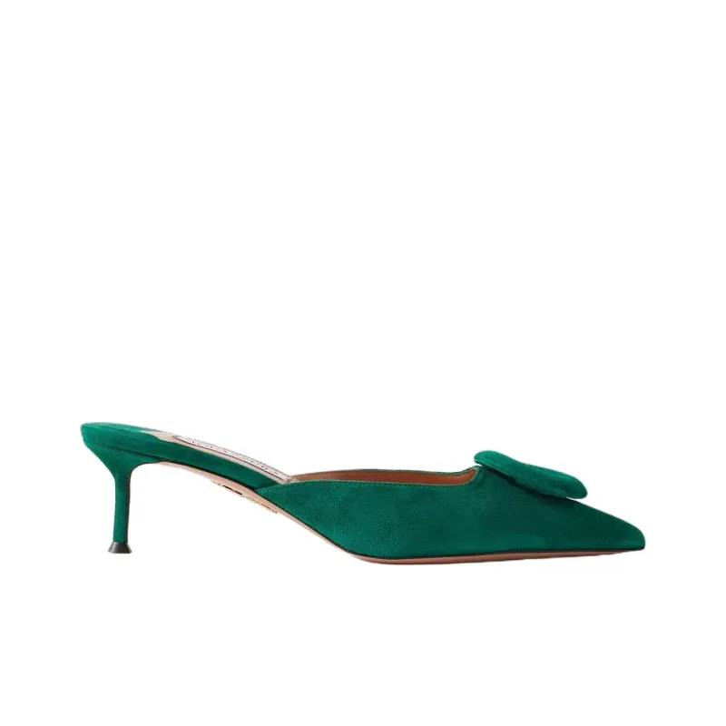 AQUAZZURA Abrasion Resistant Closed Toe Slippers 5cm Women's Green-1