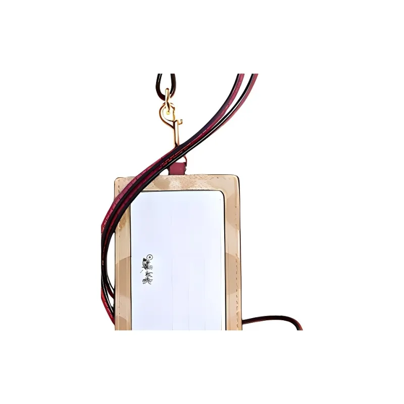 COACH Lanyard Coated Canvas With Leather Card Holder Mini Women's Floral Brown With Rouge Red Accents-4
