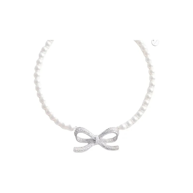 Self portrait Artificial Pearl, Brass Necklaces Women's Silver-1
