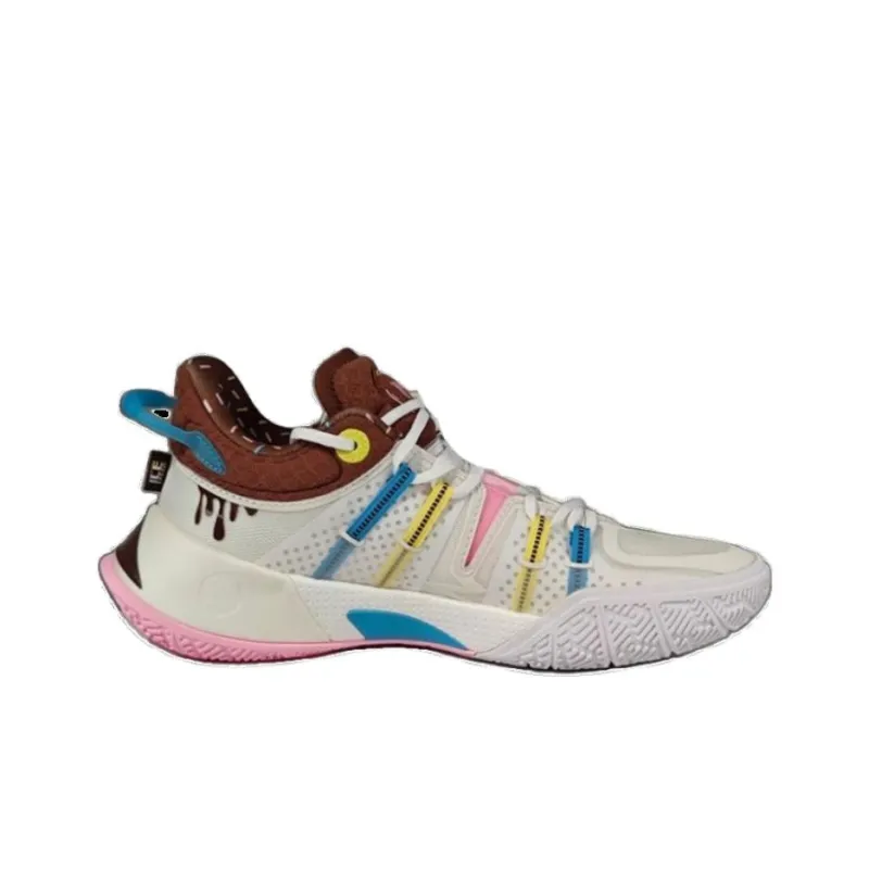 LiNing CJ 2 Donut Cushioning Lightweight Rebound Low Top Basketball Shoes Men's White Brown-1