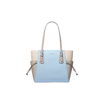 MICHAEL KORS Voyager Coated Canvas Tote Bag, Shopping Bag, Shoulder Bag Tubas Women's Light Blue & Ecru