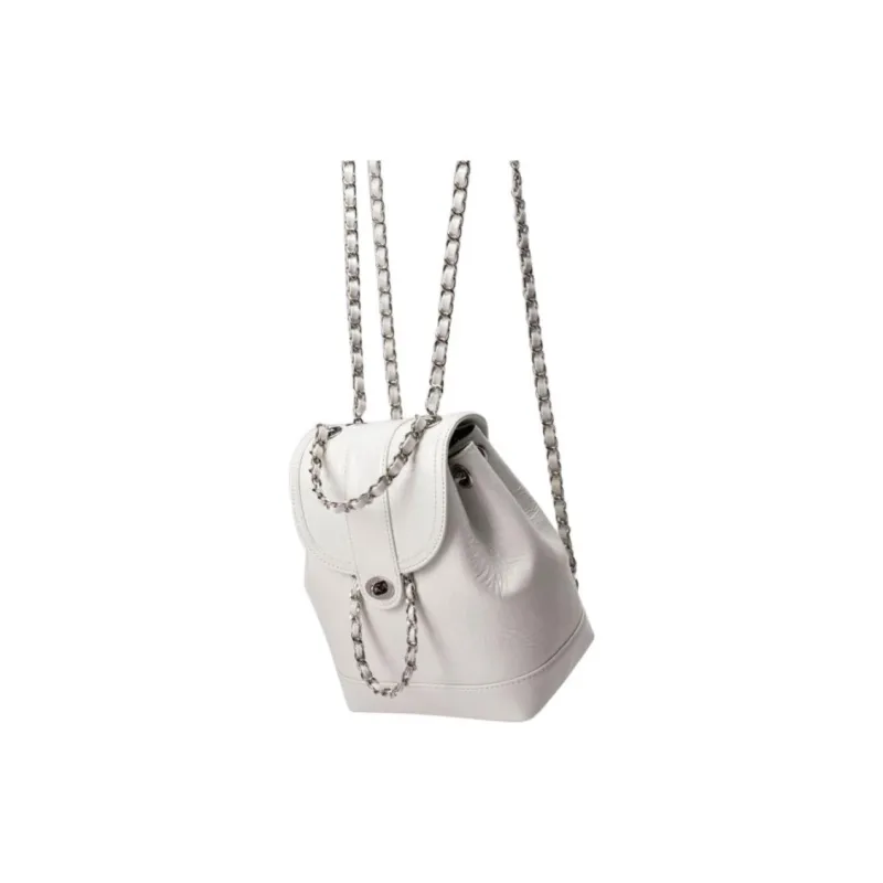SEPTWOLVES Artificial Leather Backpack Medium Size Women's Black/White/Silver-4