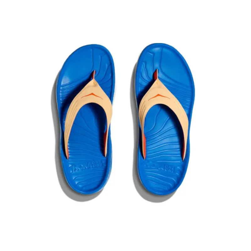 HOKA ONE ONE Ora Recovery Flip Slip-Resistant Abrasion-Resistant Slide Slippers Unisex Beige Blue-3
