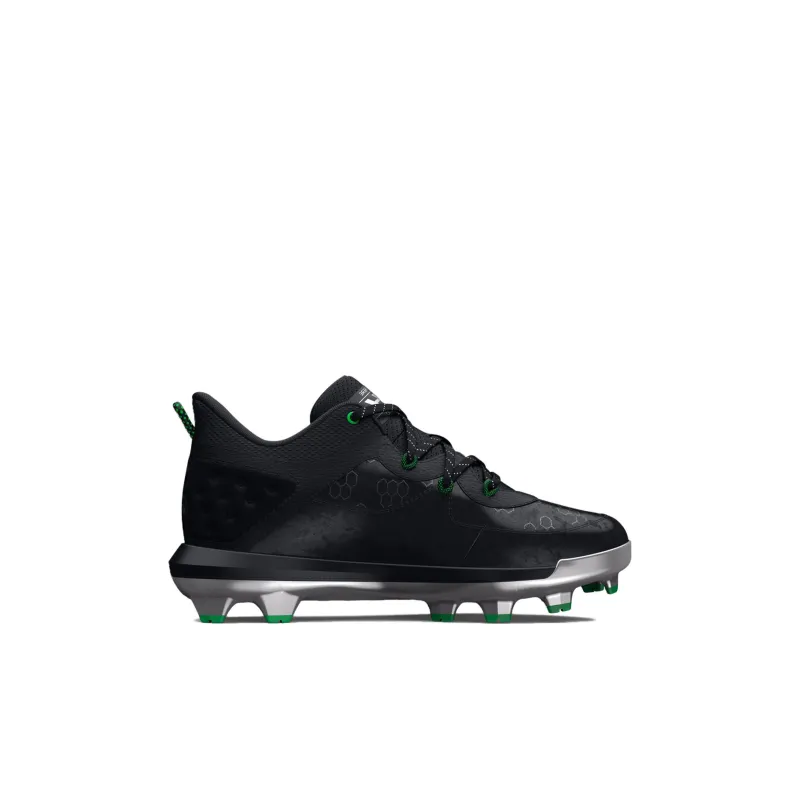 Under Armour Harper 8 TPU Jr Slip Resistant Shock Absorbers Mid Top Soccer Shoes Black Green Kids'-1