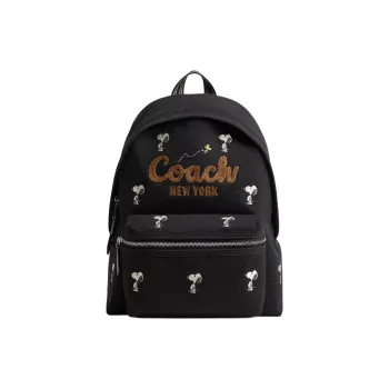 COACH PEANUTS Snoopy, Collaboration Cargo Canvas Backpack Tubas Women's Black Multicolor