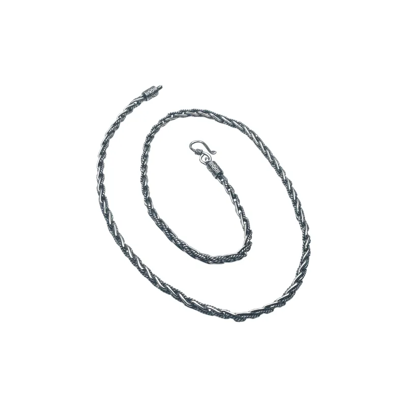SHIYI N CIFANG 925 Sterling Silver Distressed High Weight Anti Allergy Necklaces Men's-1