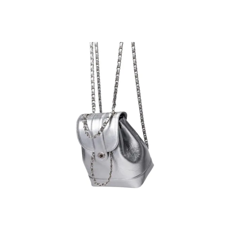 SEPTWOLVES Artificial Leather Backpack Medium Size Women's Black/White/Silver-7