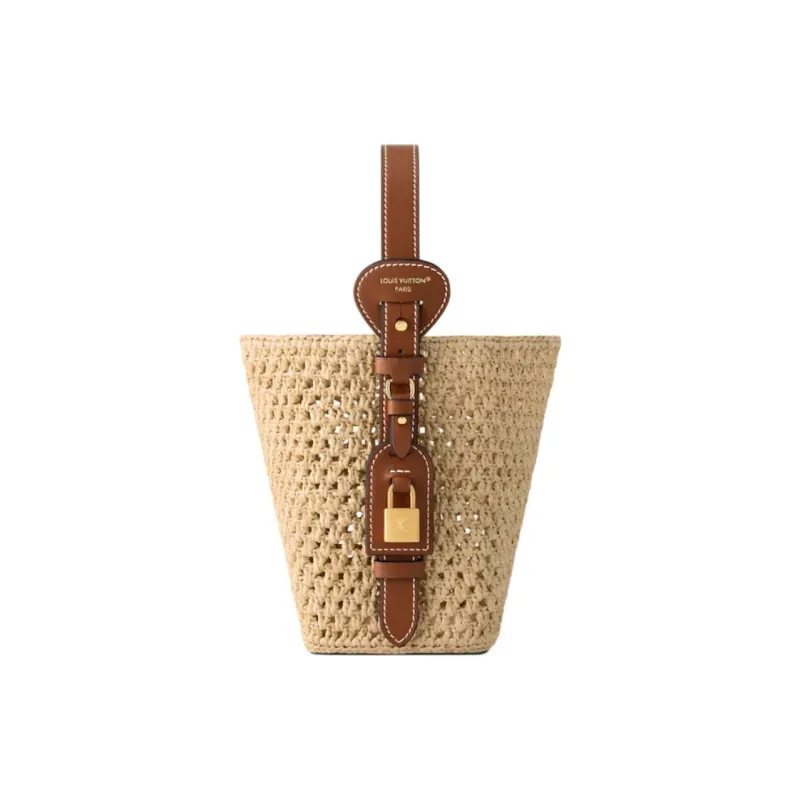 LOUIS VUITTON Leather Trim Handbag Women's Khaki-1