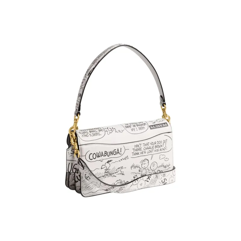 COACH PEANUTS Snoopy, Collaboration Tabby Leather Portable Crossbody Bag, Shoulder Bag Medium Size Women's Chalk White-1