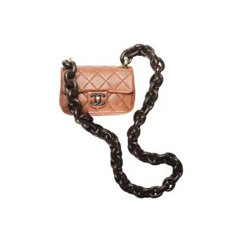 CHANEL Lambskin With Wenge Wood Shoulder Bag, Crossbody Bag Mini Women's Light Brown