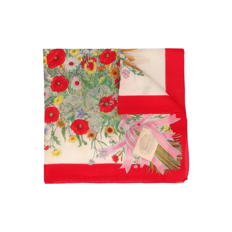 GUCCI Cotton Knit Scarves Women's Red-2