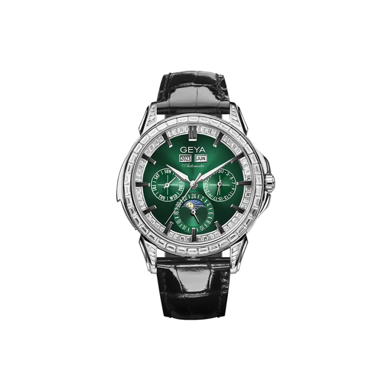 GEYA Automatic Mechanical Movement Genuine Leather Strap Watch Men's Watches Black Dial-6