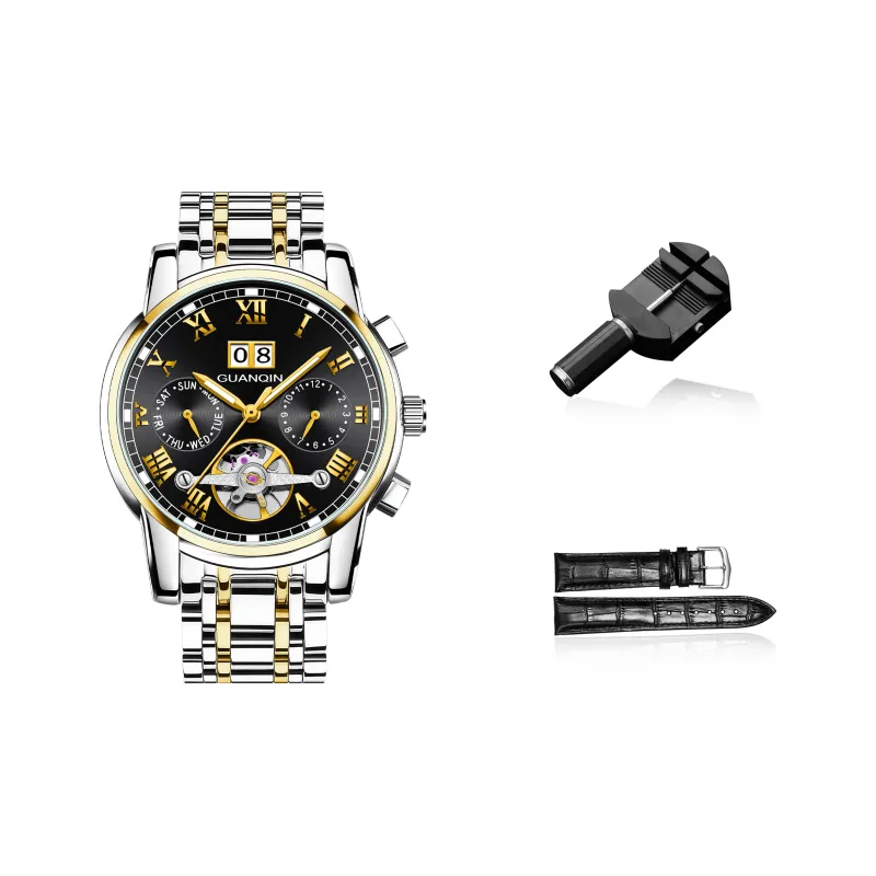 GUANQIN Automatic Mechanical Movement Stainless Steel Watchband Watch Men's Watches Black Dial-24