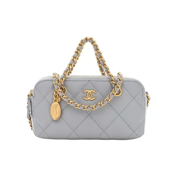 CHANEL Grain Cow Leather Cell Phone Pouch, Handbag, Shoulder Bag, Crossbody Bag Women's Gray