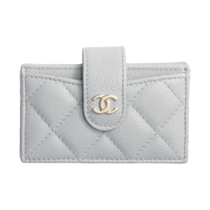 CHANEL Litchi Grain Calfskin Card Holder Women's Gray-0