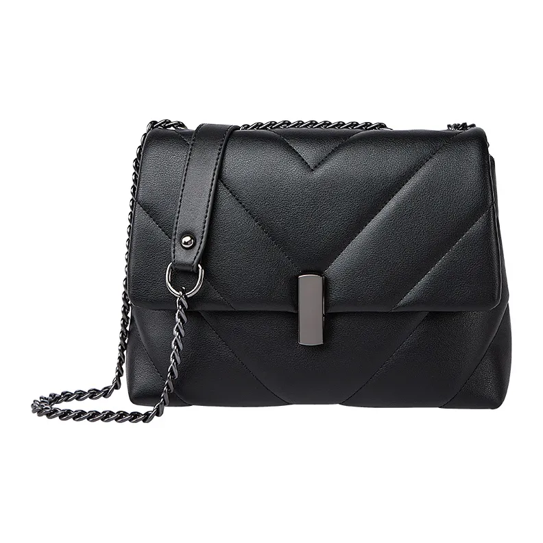 Narandu Cow Leather, Synthetic Leather Chain Bag, Shoulder Bag, Crossbody Bag, Small Square Bag Women's Black/White-0