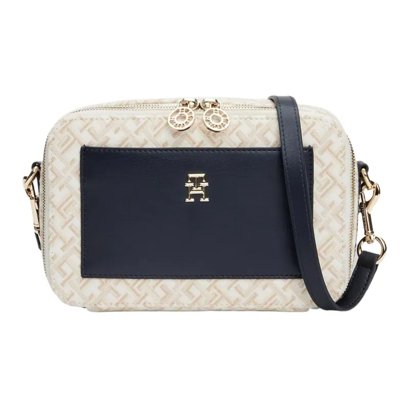 Tommy Hilfiger Polyester Camera Bag, Shoulder Bag Women's Beige & Black-0
