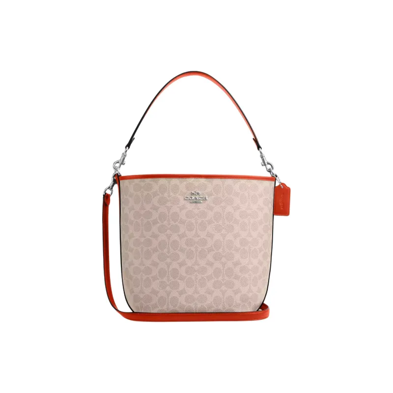 COACH City Coated Canvas Bucket Bag, Shoulder Bag, Crossbody Bag, Handbag Tubas Women's Silver & Sand & Dark Orange-0