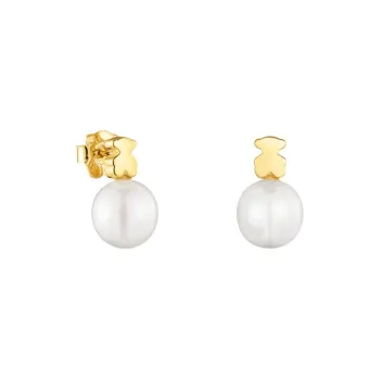 TAOSIXIONG 18K Gold Freshwater Pearls Earrings Women's White