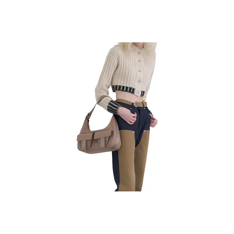 SQUARE Line Canvas Shoulder Bag Medium Size Women's Multicolor-6