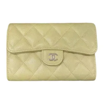 CHANEL Classic Flap CF Calfskin Coin Purse Wallet Women's Dark Yellow