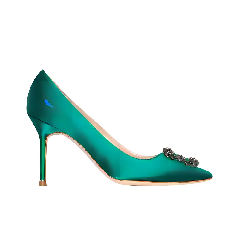 MANOLO BLAHNIK Hangisi Slim Heel High Heels 9cm Women's Green-1