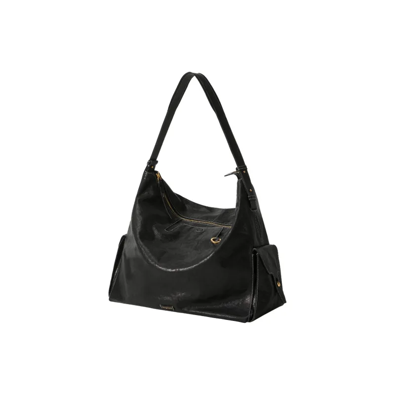 Songmont Cow Leather Hobo Bag, Crossbody Bag, Shoulder Bag Extra Large Unisex Smoky Ink Black-0