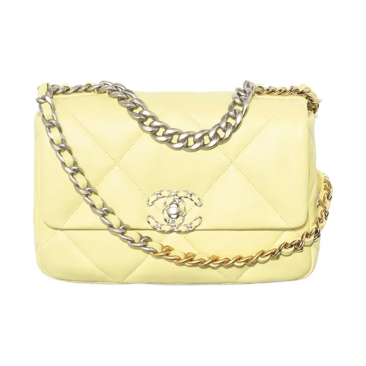 CHANEL 19Bag Bright Color Lambskin Flap Bag Handbag, Shoulder Bag, Crossbody Bag Women's Yellow-0
