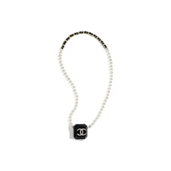 CHANEL Lambskin AirPods Headphone Necklace Pouch Earphone Case Women's Black