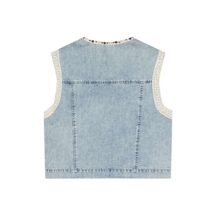 XIANGYING Vests Women's Denim Blue-1
